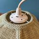 70s/80s pendant lamp in green rattan and embroidery