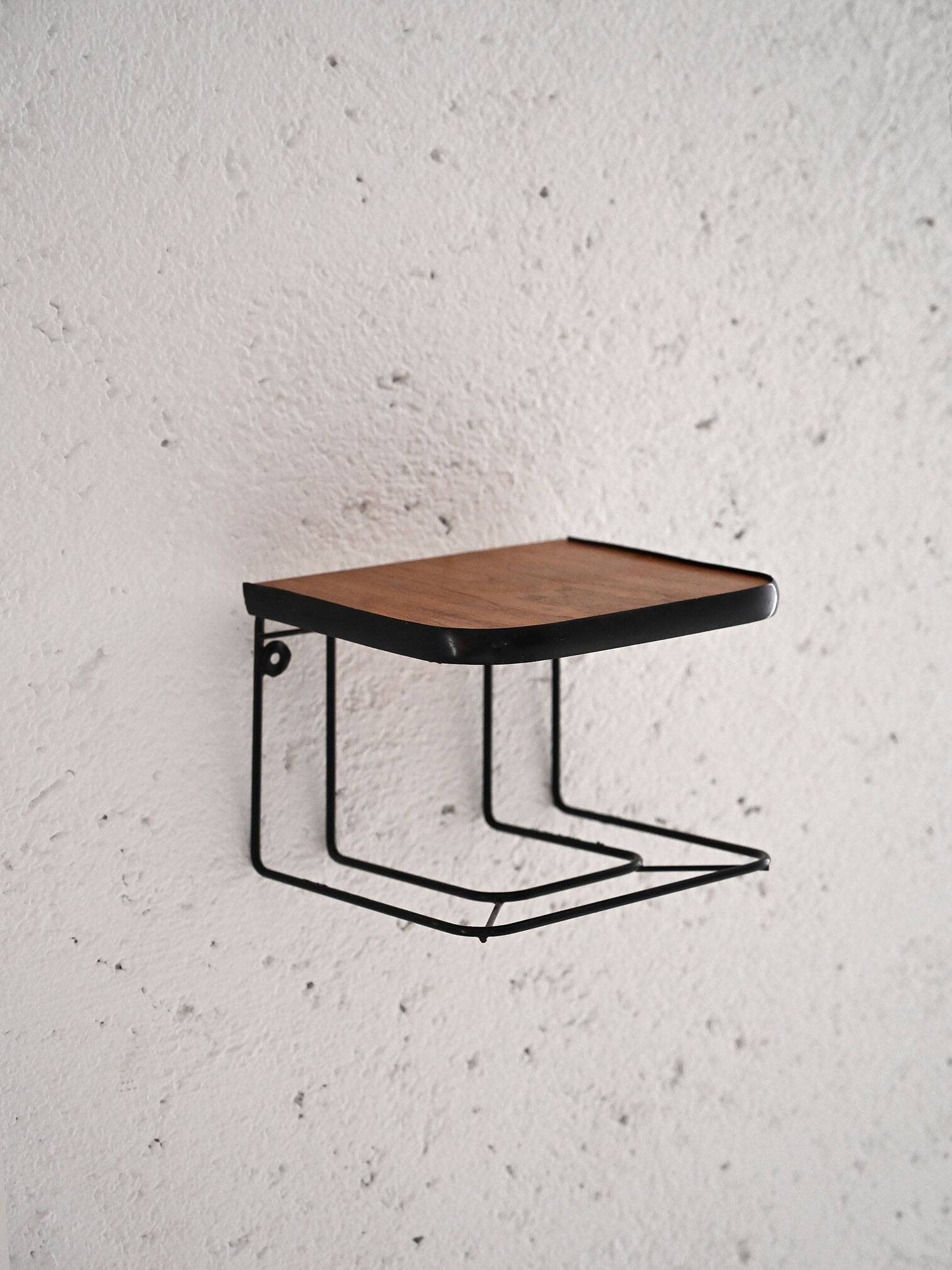 Hanging nightstand in teak and metal