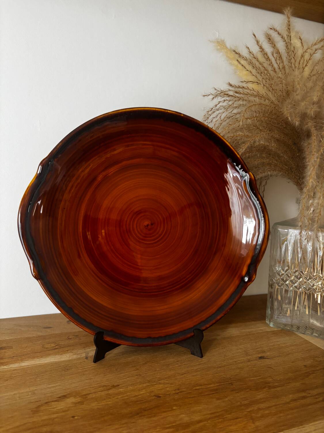 Vintage large serving plate brown honey Luneville