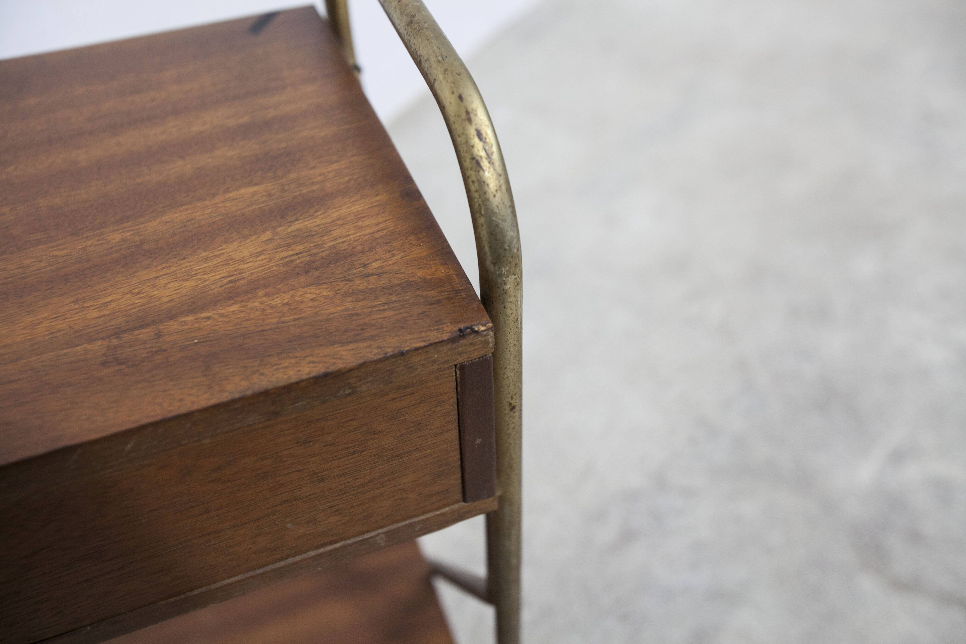 teak gold metal bedside table