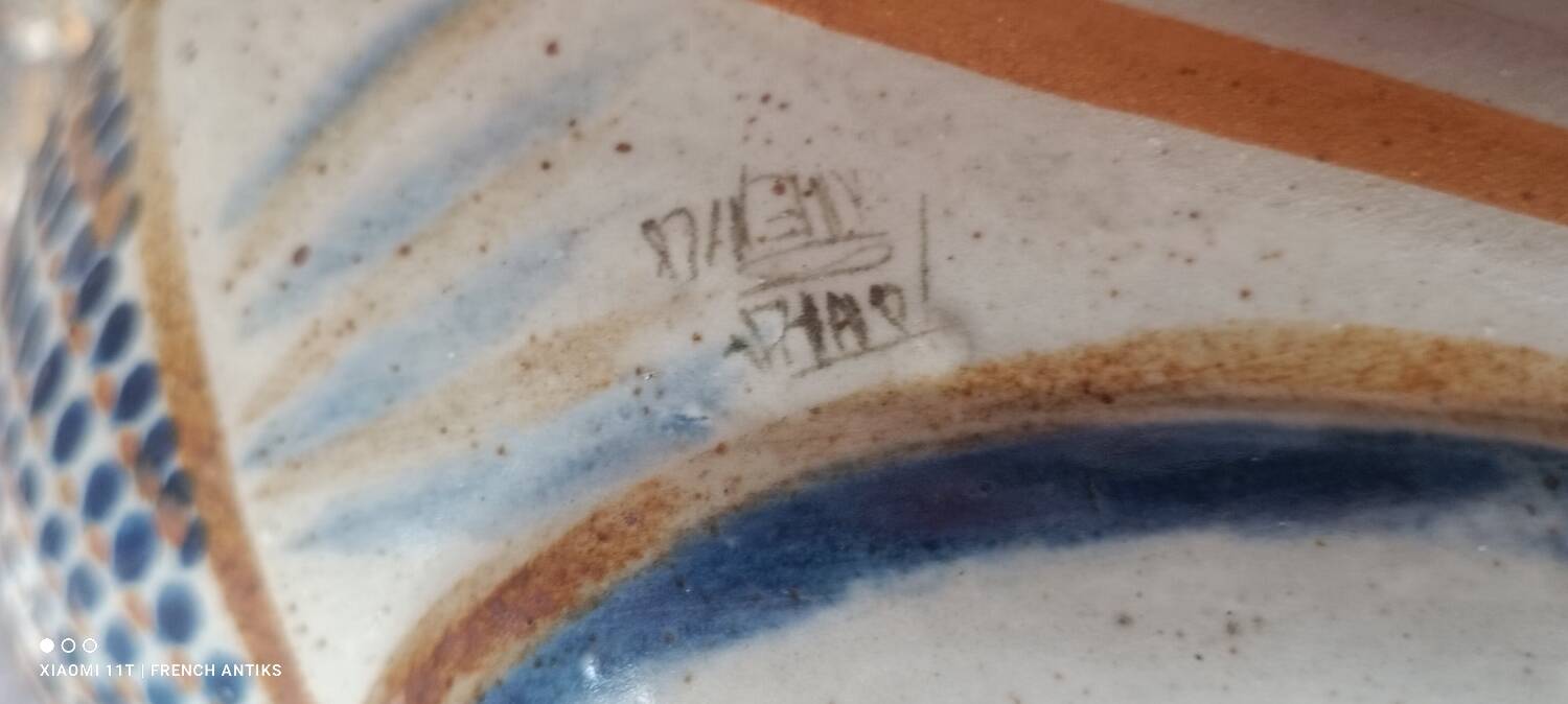 Ceramic signed duck in glazed stoneware, vintage 1960.