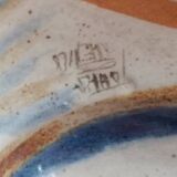 Ceramic signed duck in glazed stoneware, vintage 1960.