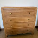 Vintage chest of drawers with oak veneer and gold handles