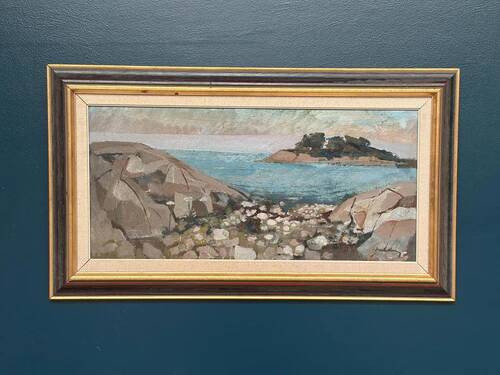 Huile su toile suédoise – “Côte” par Bertil Wahlberg – Vintage et encadrée