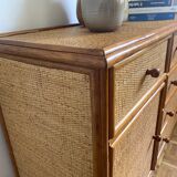 Wood and woven wicker sideboard