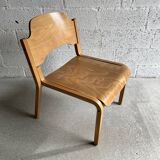 Pair of armchairs blond wood molded 80s