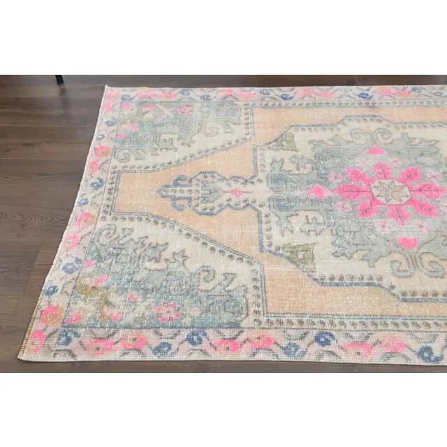 Vintage Turkish Oushak handmade wool cotton orange area rug 125x208