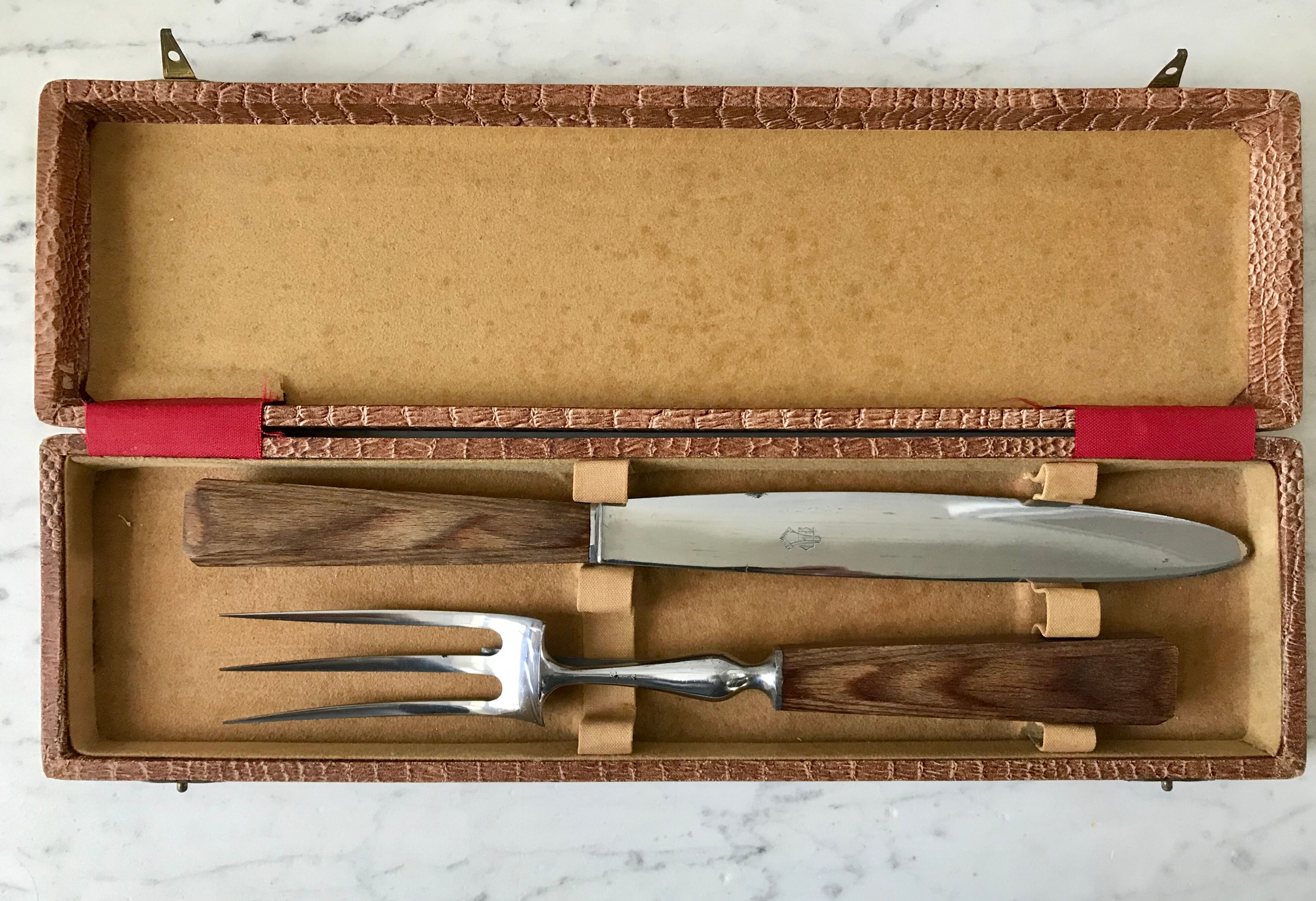 Duo of meat cutlery in solid wood 50s