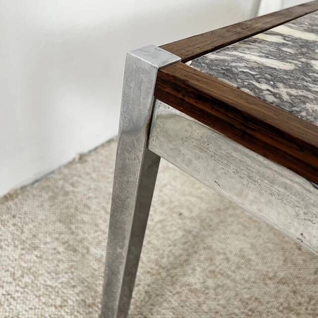 XL Midcentury modern coffee table in metal, rosewood and Arabescato marble, Italy, 1970.