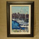 Peinture huile sur toile marine port voilier Ginette Miraillet