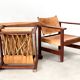 Mid century leather safari armchairs, 1960s