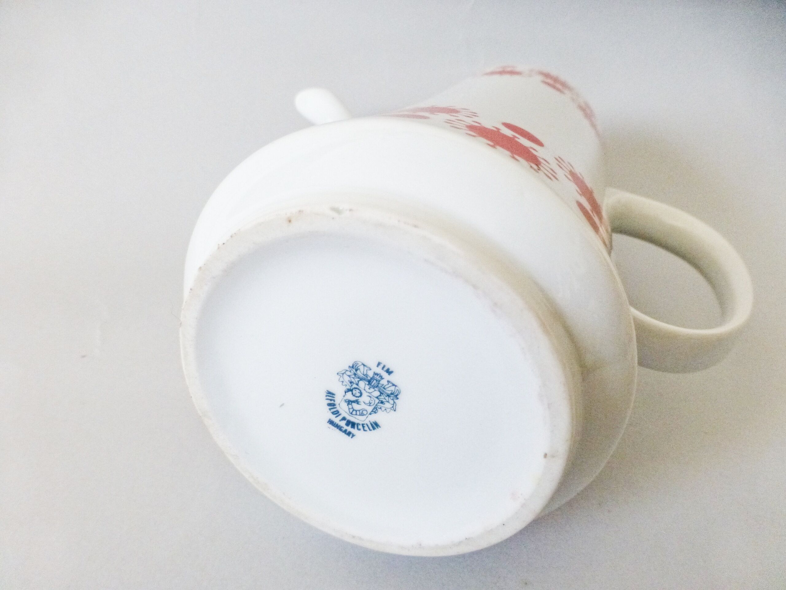Vintage  Porcelain Coffee Pot: 1970s Red Sunny Pattern