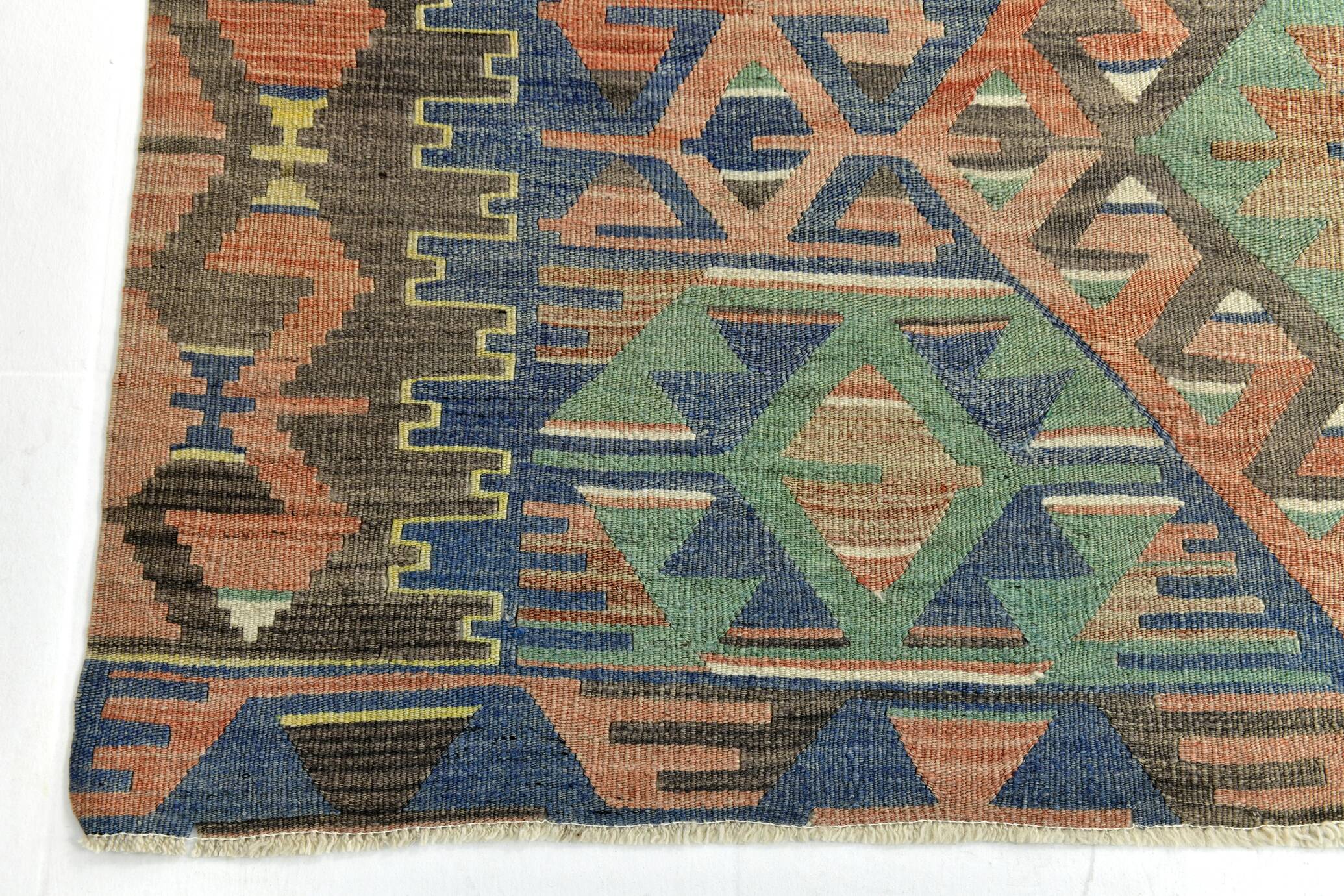 5x11 Green & Blue Tribal Turkish Vintage Kilim Rug 170x333Cm SK 35197