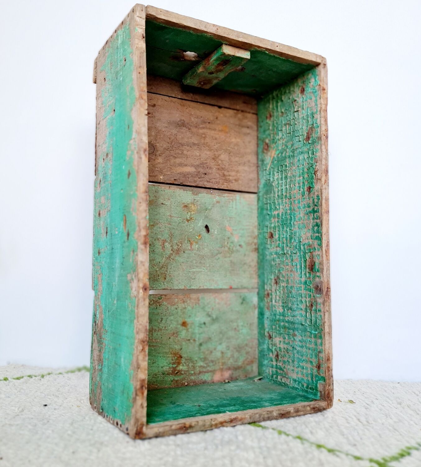 Patinated green wooden box