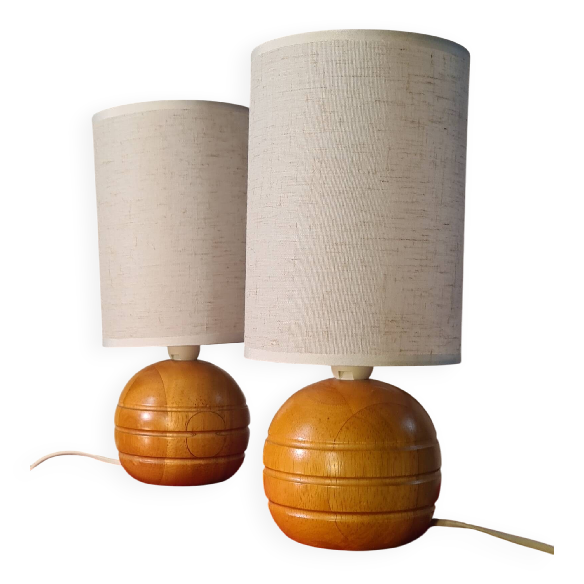 Paire de lampe boule bois chevet style scandinave 30 X 13.