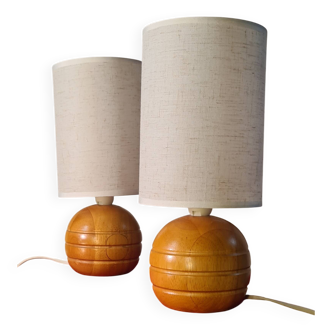 Pair of Scandinavian style wooden ball bedside lamps 30 X 13.