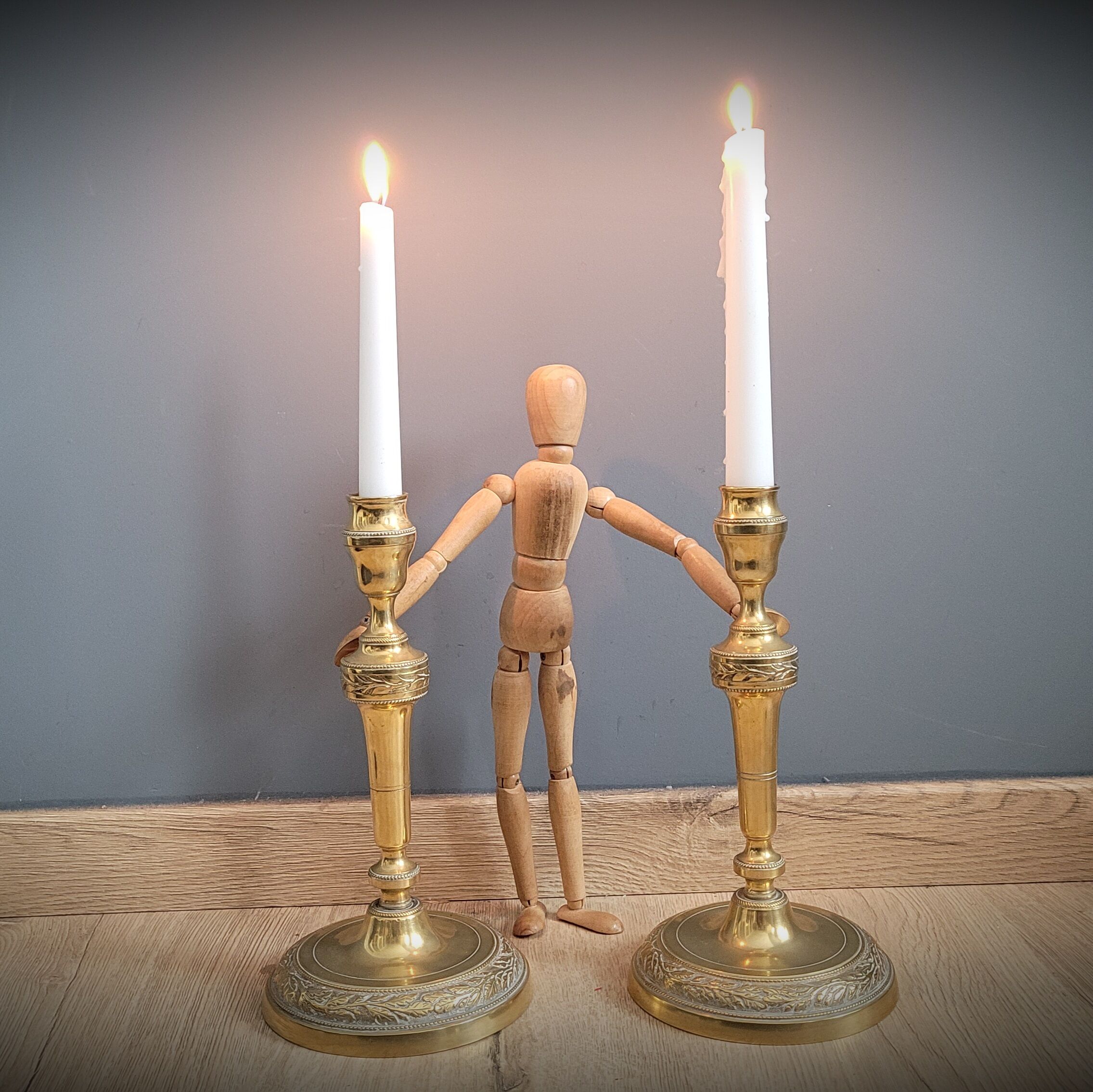 Duo of gilded carved candlesticks