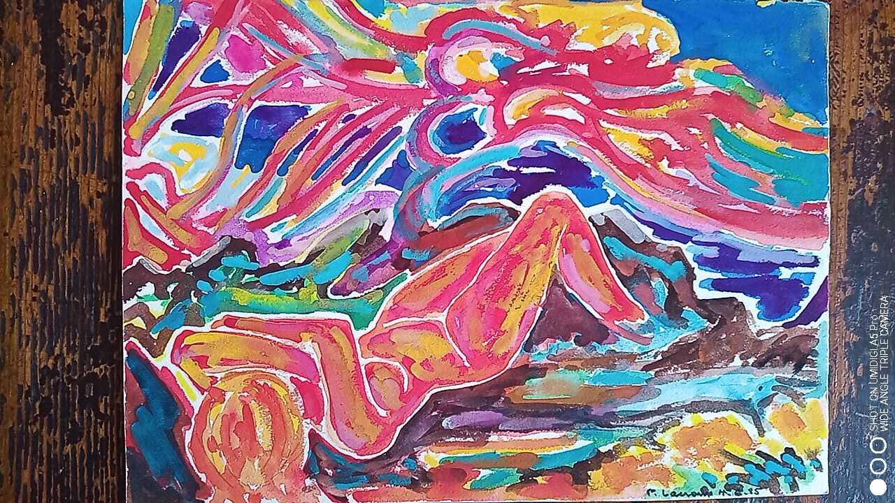 Pierre Lacroux (1909-1993) Gouache - 28 x 40 cm - elongated nude - dated 4.6.85