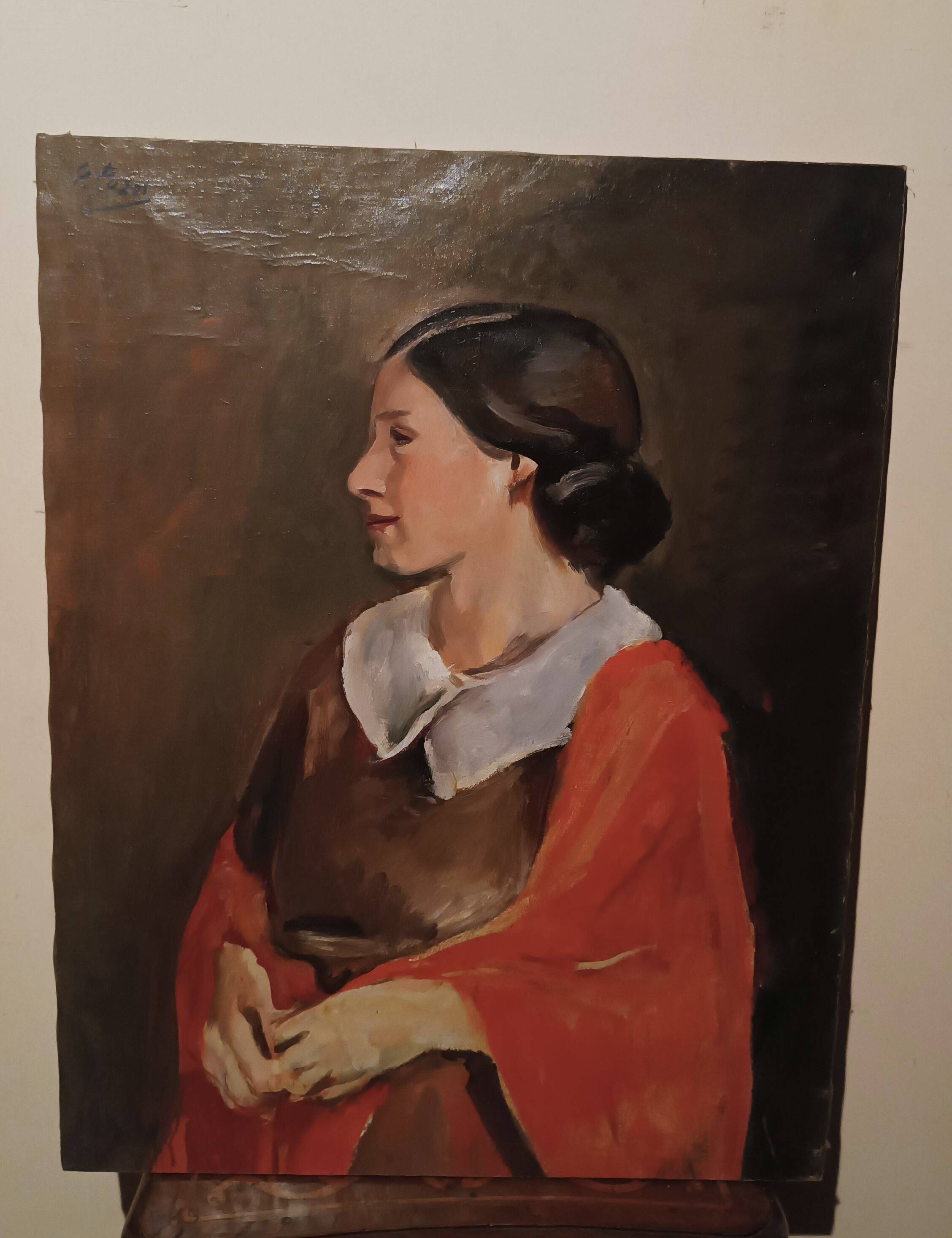 Tableau antique portrait féminin huile sur toile ennio pozzi (1893-1972)