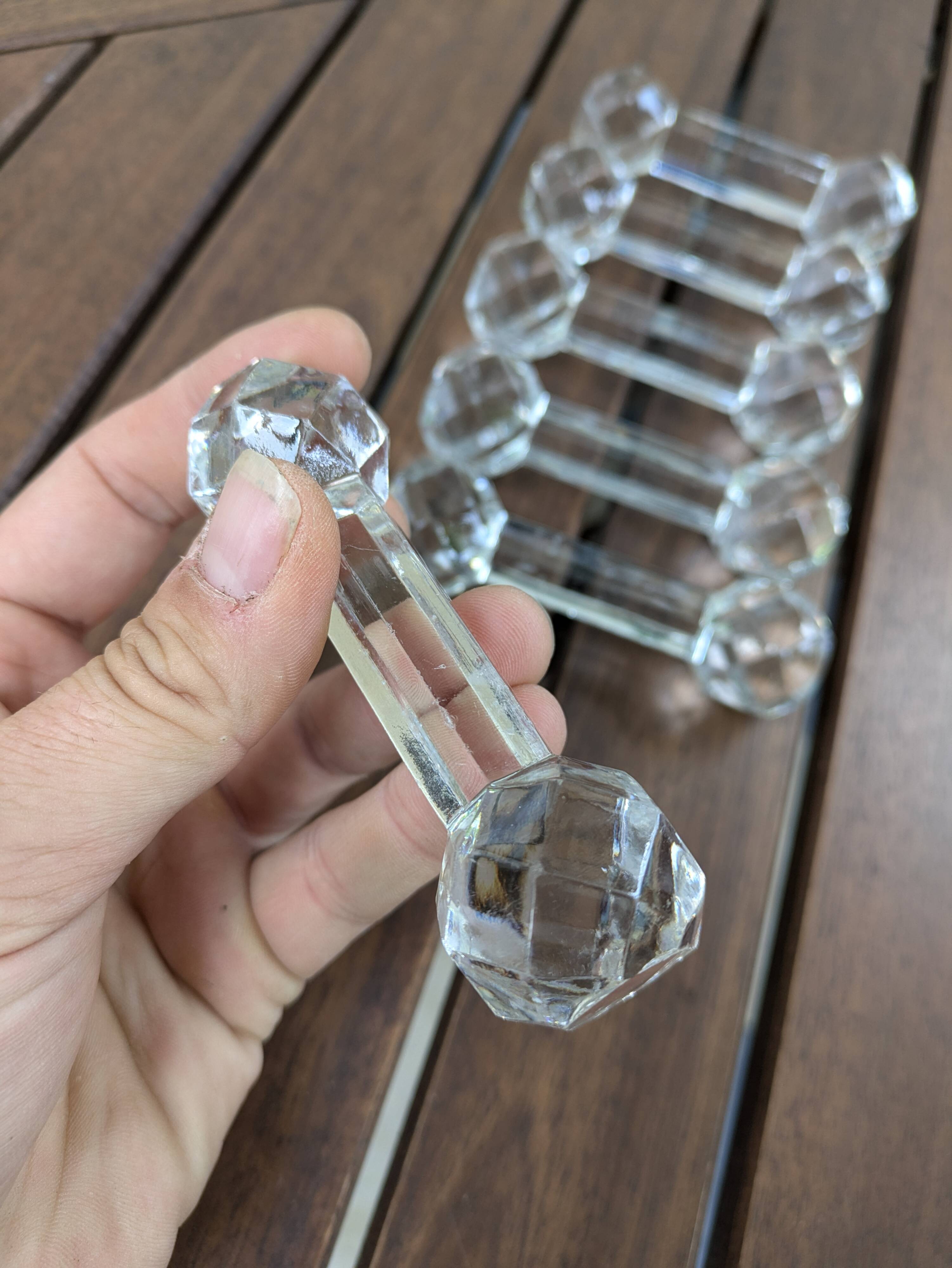 Set of 6 Antique Diamond Point Glass or Crystal Knife Rests