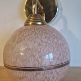 Art Deco wall light pink ball in Clichy glass with silver edging