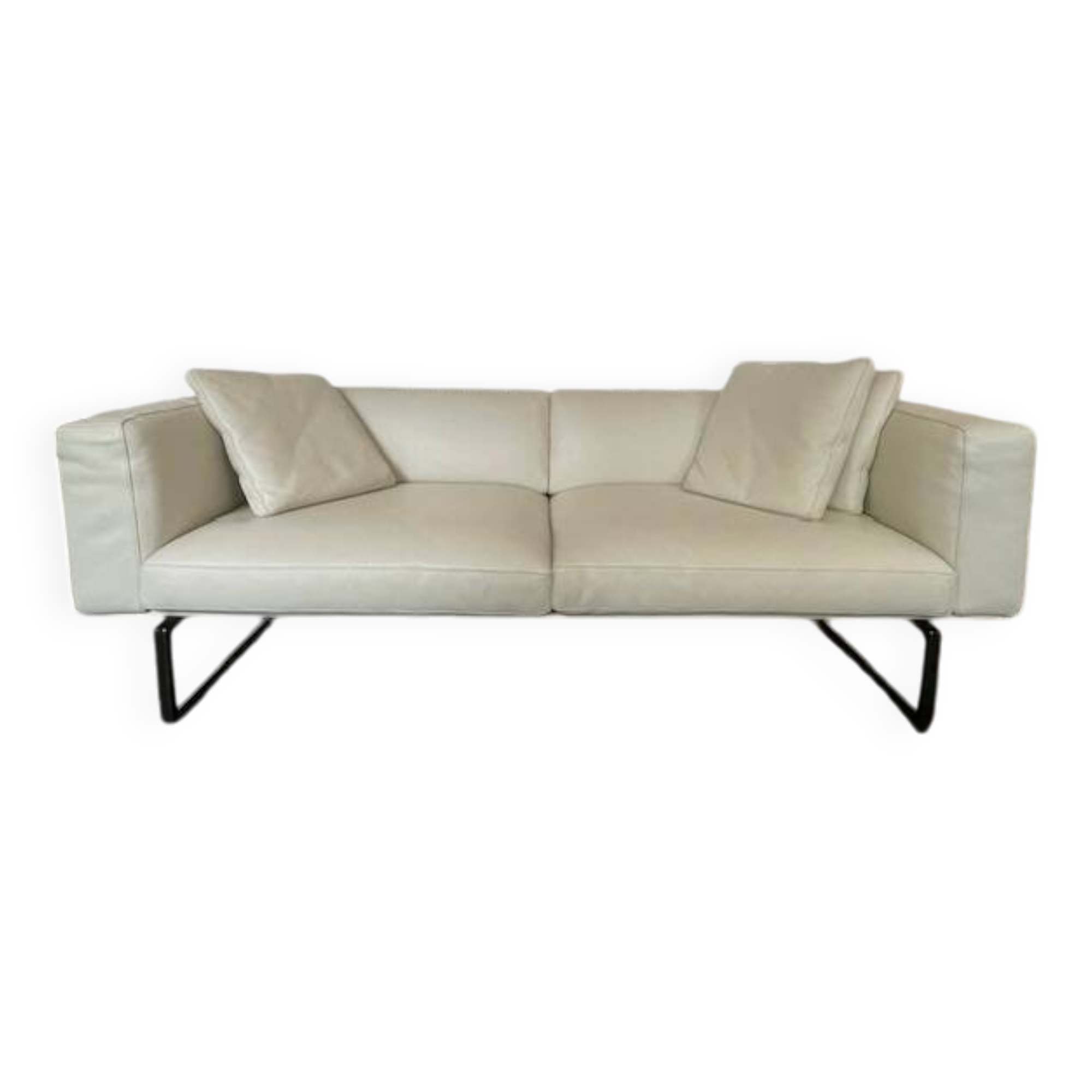 Cassina two-seater sofa in white leather, designer Lissoni, plus 3 white leather cushions