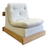 Vintage brutalist armchair in oak – ecru boucle fabric