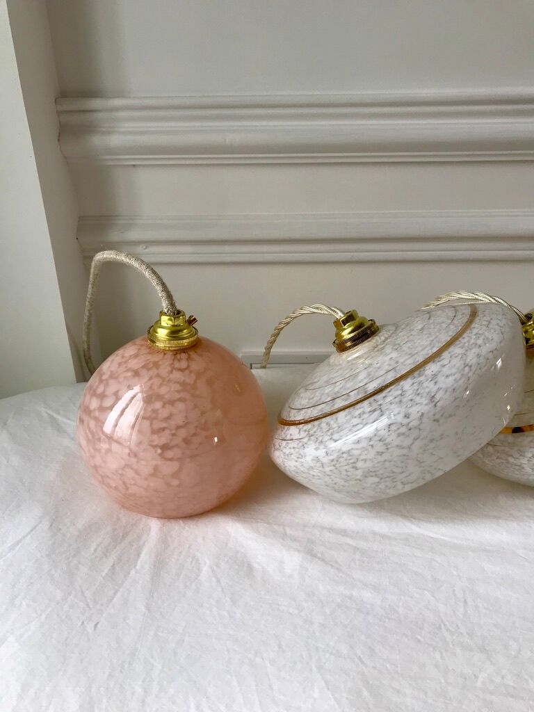 Suspension glass ball of Clichy pink 20s