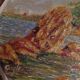 Oil painting on panel in marine tondo wooden frame early twentieth century