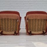 1970s, Danish set of two velour armchairs, original condition, beech wood.