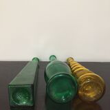 Series of 3 green and yellow glass vases