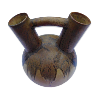 POLYCHROME GLAZED CERAMIC PITCHER - PROBABLY DENBAC TO CHECK