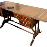 English desk, double-sided table with mahogany extension.