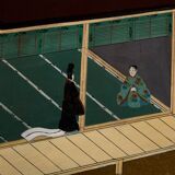 Japanese six-panel Byobu screen on paper, Edo period, 19th century