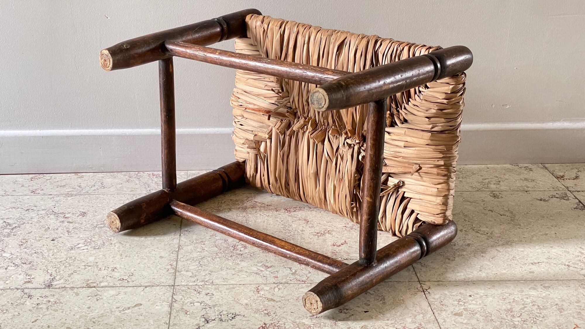 Stool bench wood and straw vintage bohemian spirit