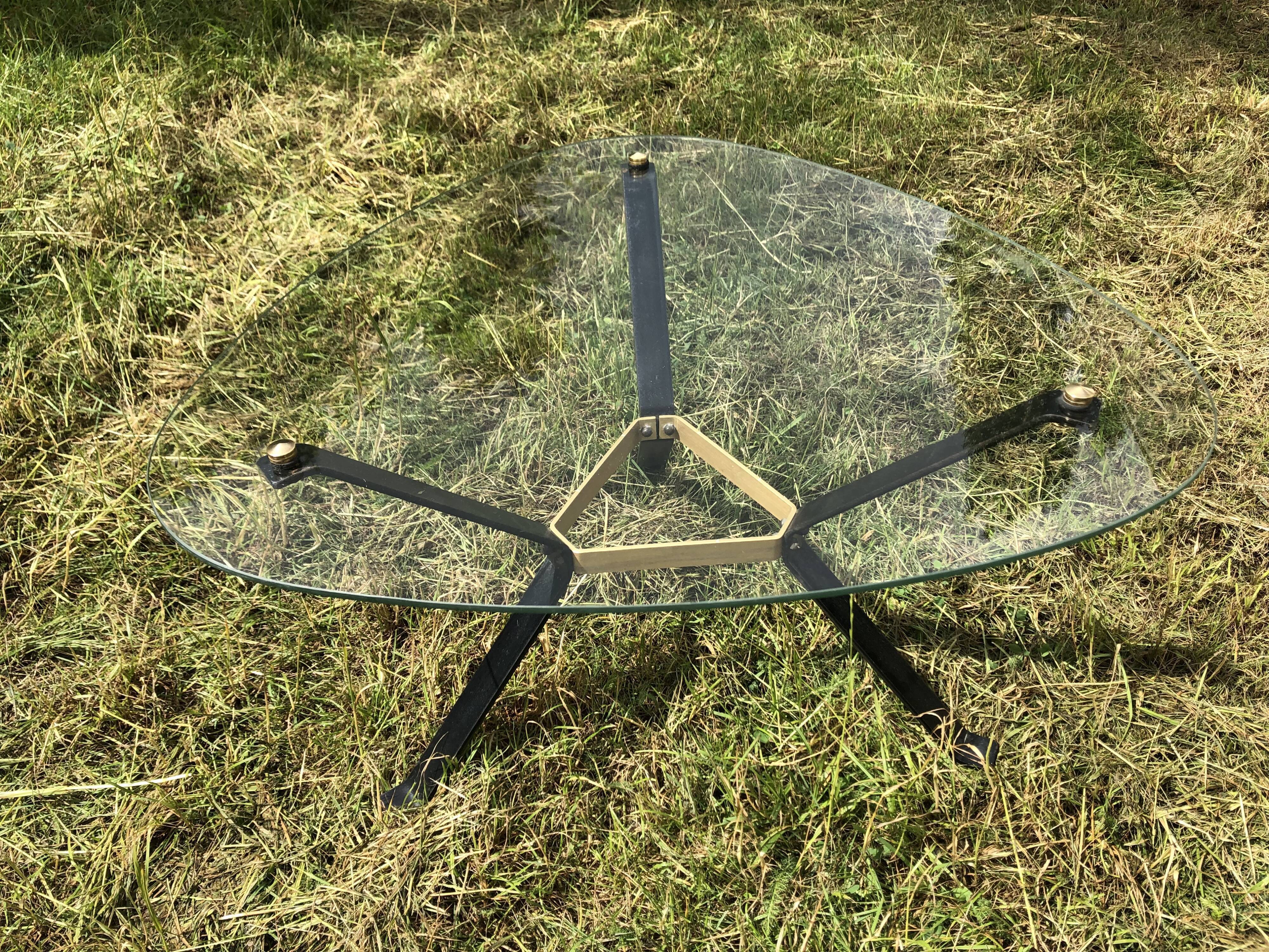 Vintage glass top triangular coffee table