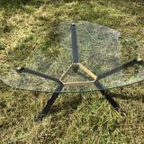 Vintage glass top triangular coffee table