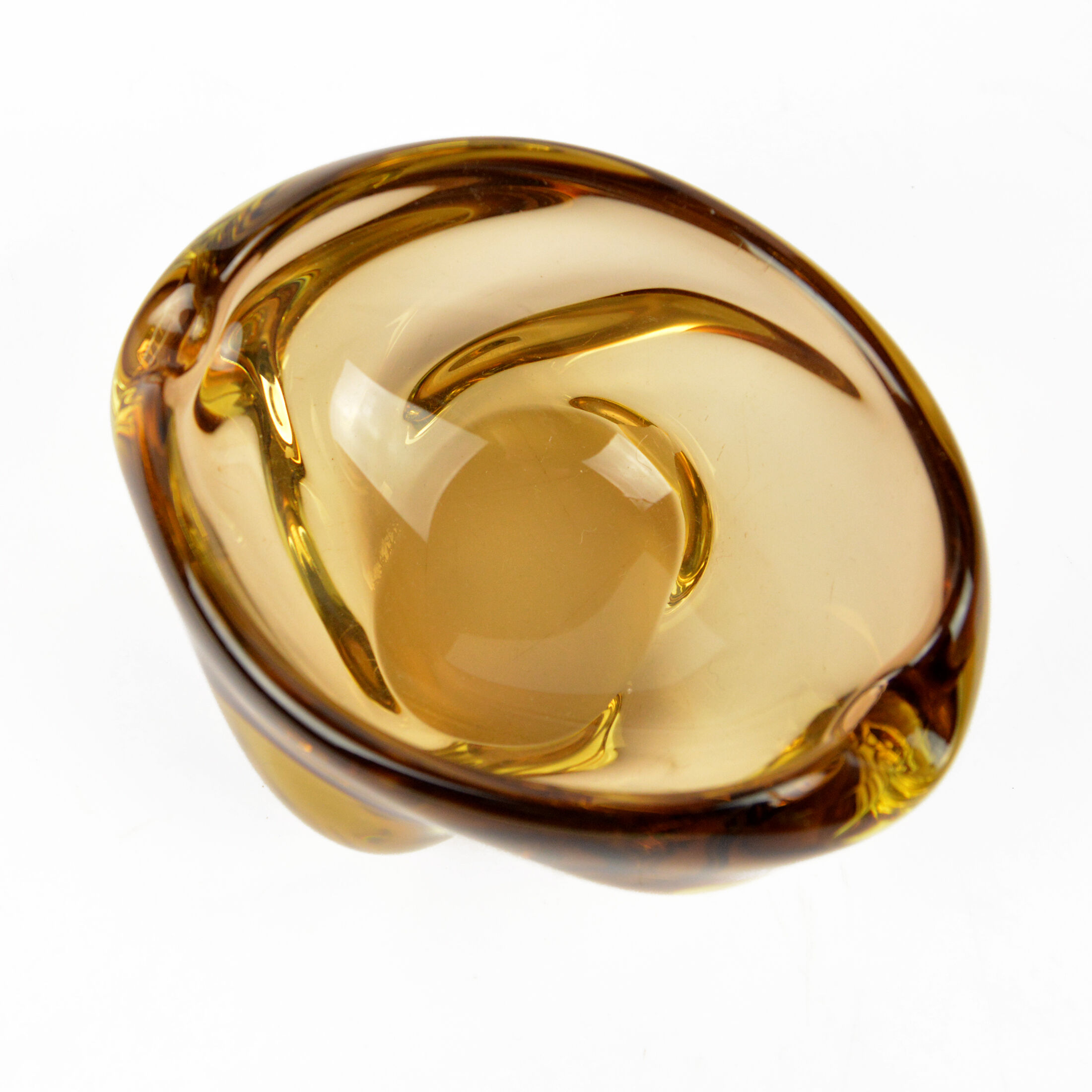 1960s organic modern form glass ashtray designed by M. Klinger, Železny Brod Sklo, Czechoslovakia