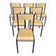 Set of 6 vintage industrial school chairs for communities mullca delagrave tube & wood