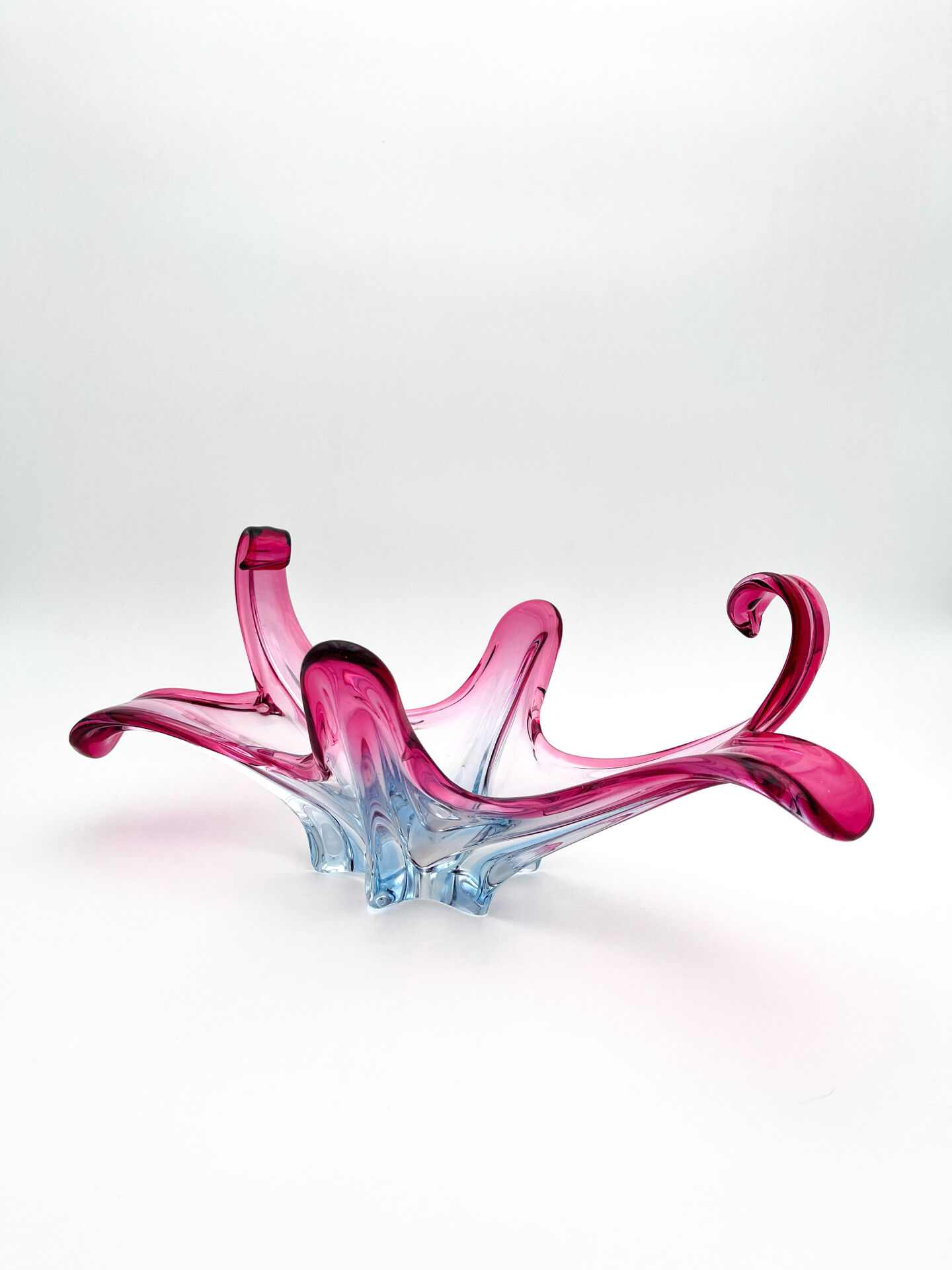 Large organic Murano sommerso bowl - Aquamarine blue and pink
