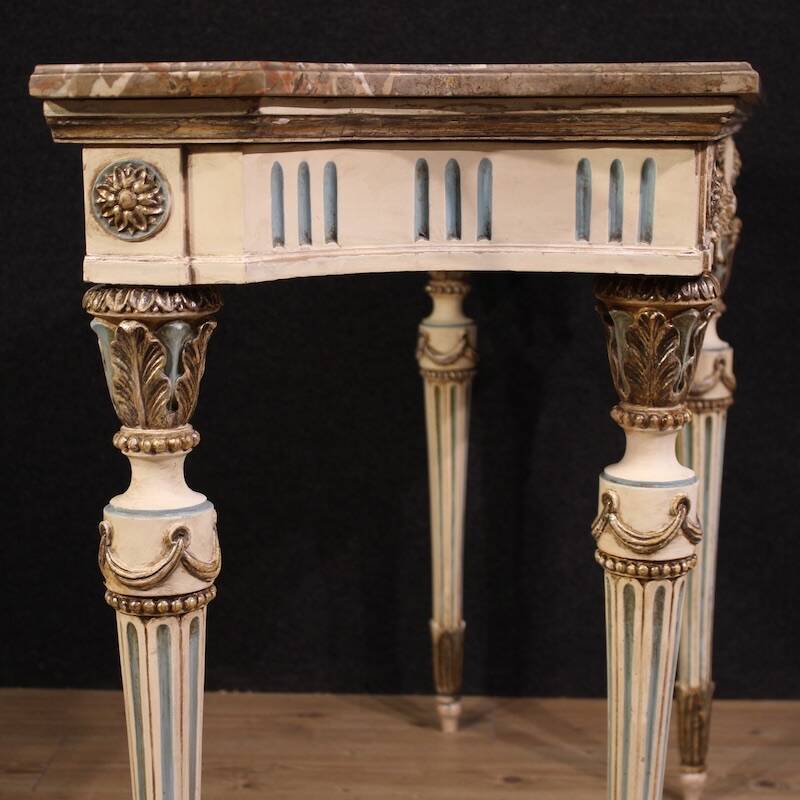 Italian lacquered Louis XVI-style console table with marble top