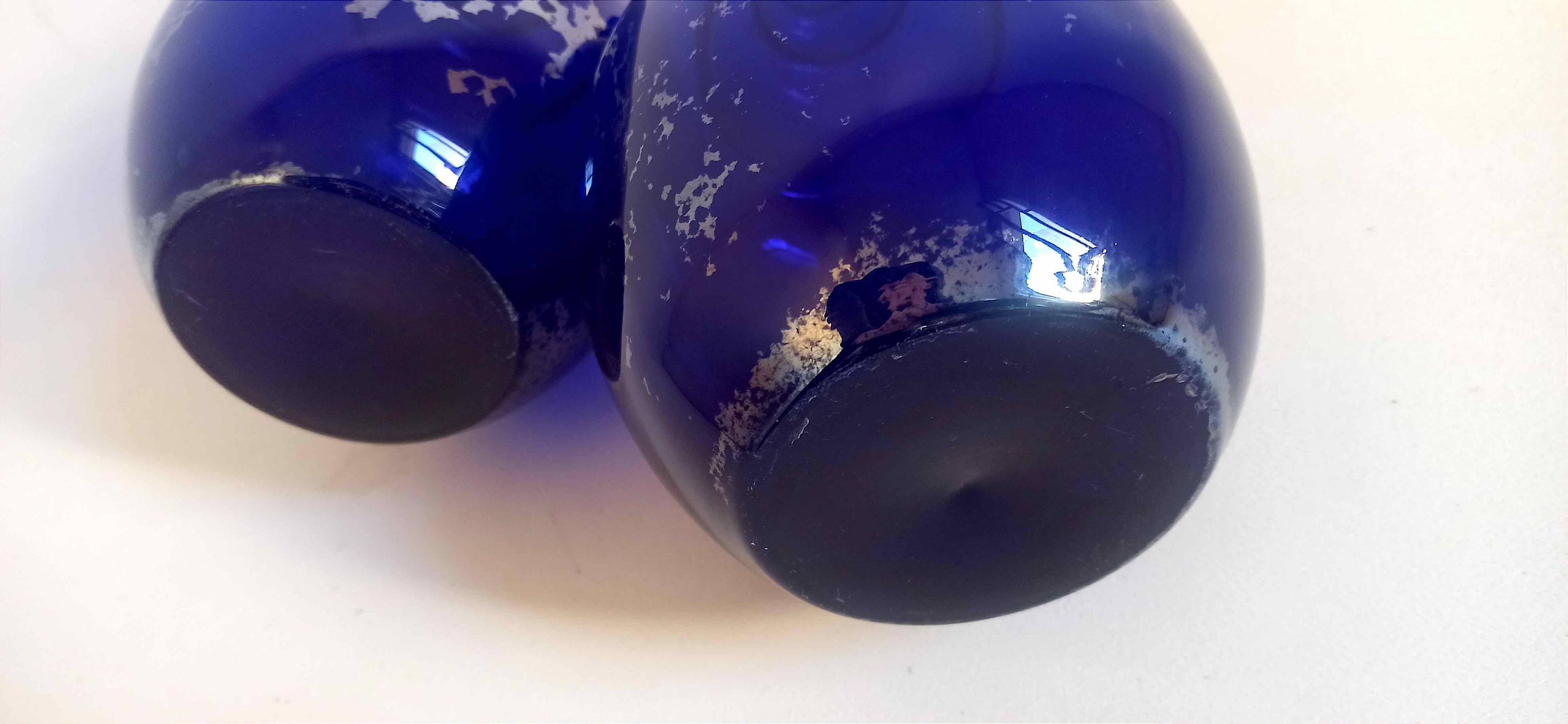 Pair of colbat blue art deco vase with silver leaf inclusions height 24 cm