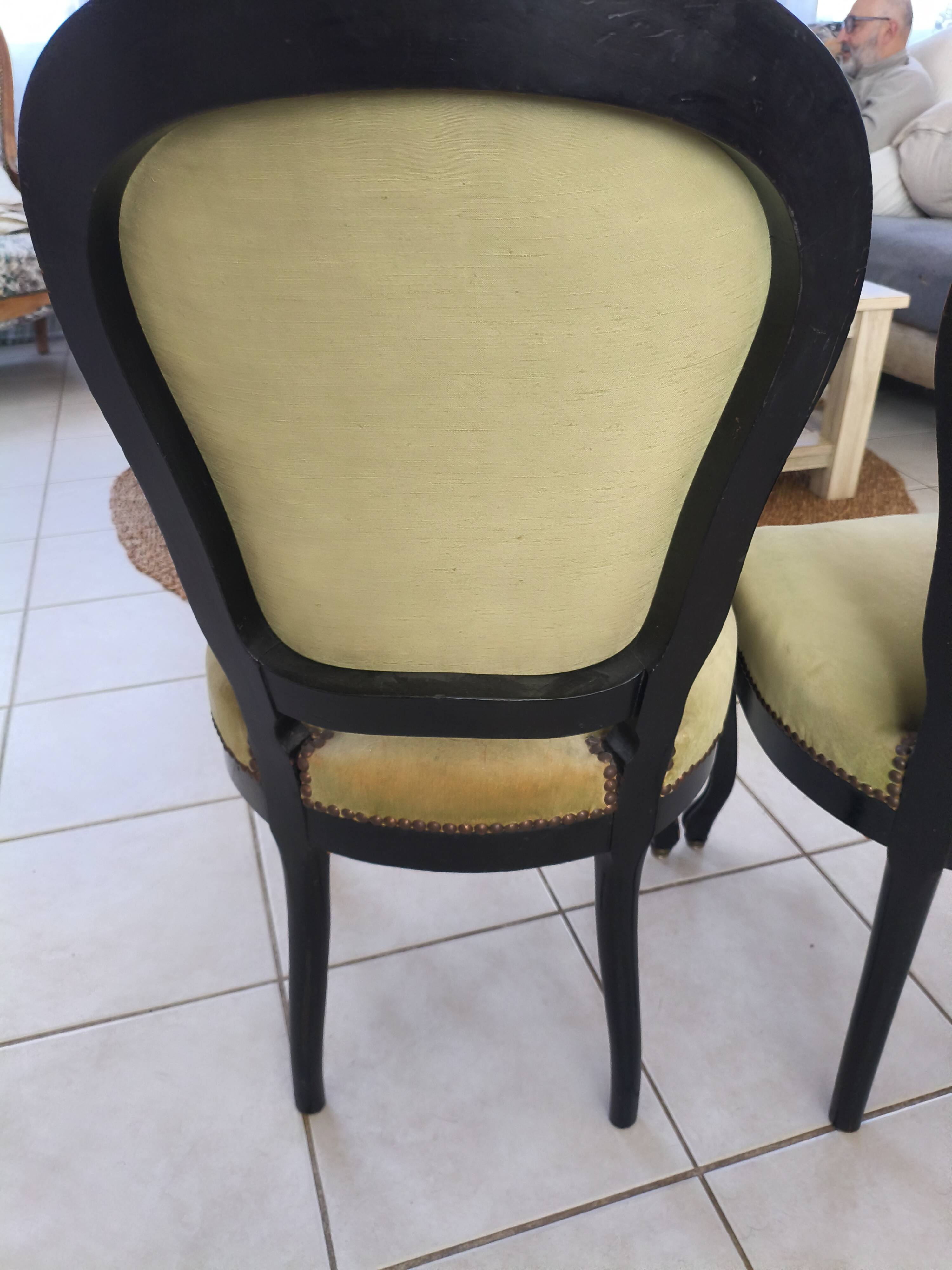 Set of 2 vintage Louis XV style chairs – Green velvet & black wood