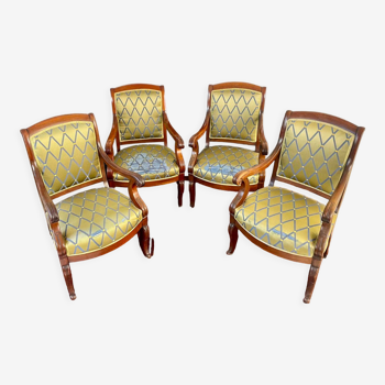 Set of 4 mahogany armchairs, restoration period - 19th century