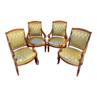 Set of 4 mahogany armchairs, restoration period - 19th century