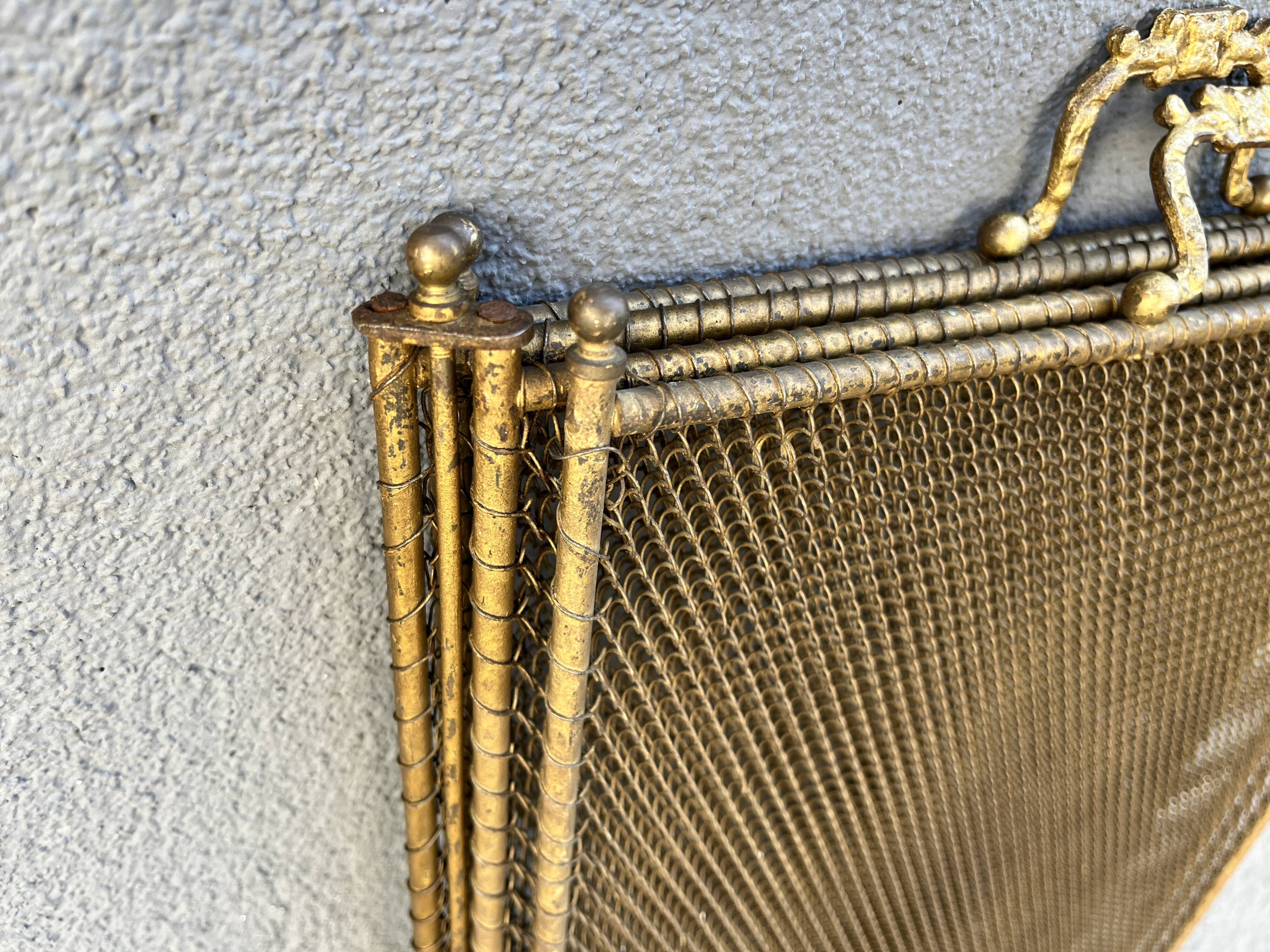 Old 19th century fireplace screen, old 4-panel spark arrester