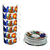 Lot 6 tasses aux oiseaux colorées acapulco de villeroy-boch vintage 1960-1970
