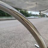 Vintage oval design table in smoked glass and chrome legs