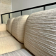 Vintage Thibier 3-seater sofa, beige fabric and brass, France 1978