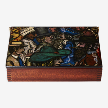 Mahogany and wood box painted by Piero Fornasetti 1950